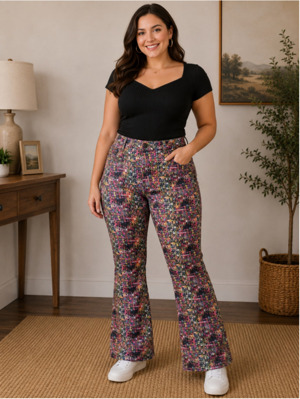 Tru Luxe Jeans Flare Jeans Black Multi-color Patterned Women’s Size 28/6